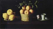 Francisco de Zurbaran Style life with lemon of orange and a rose Sweden oil painting reproduction